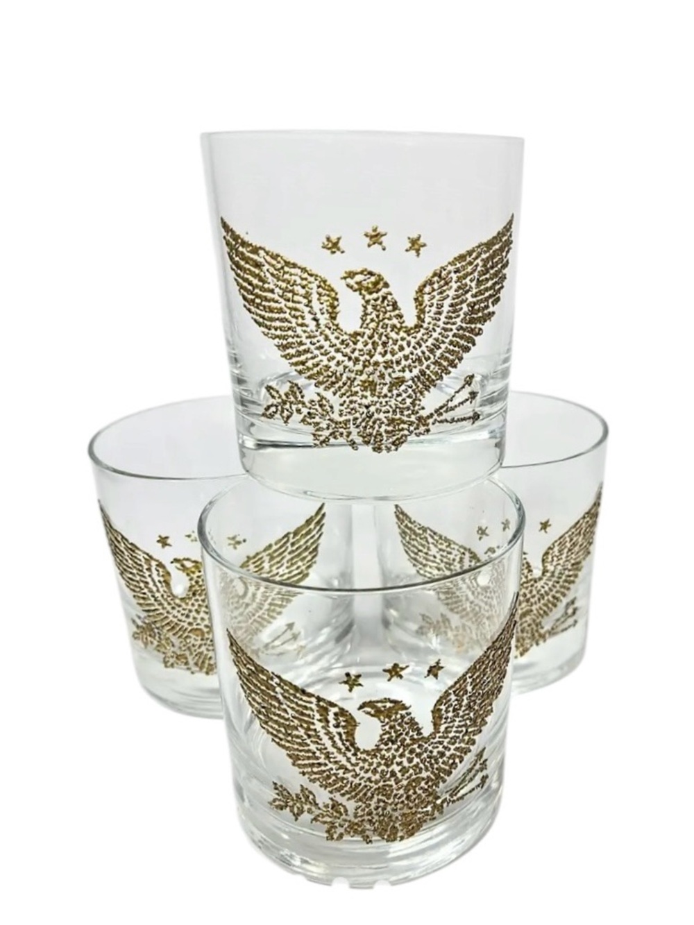 Vintage Grandmacore Gold Eagle Double Old Fashioned Glasses-Set of Four